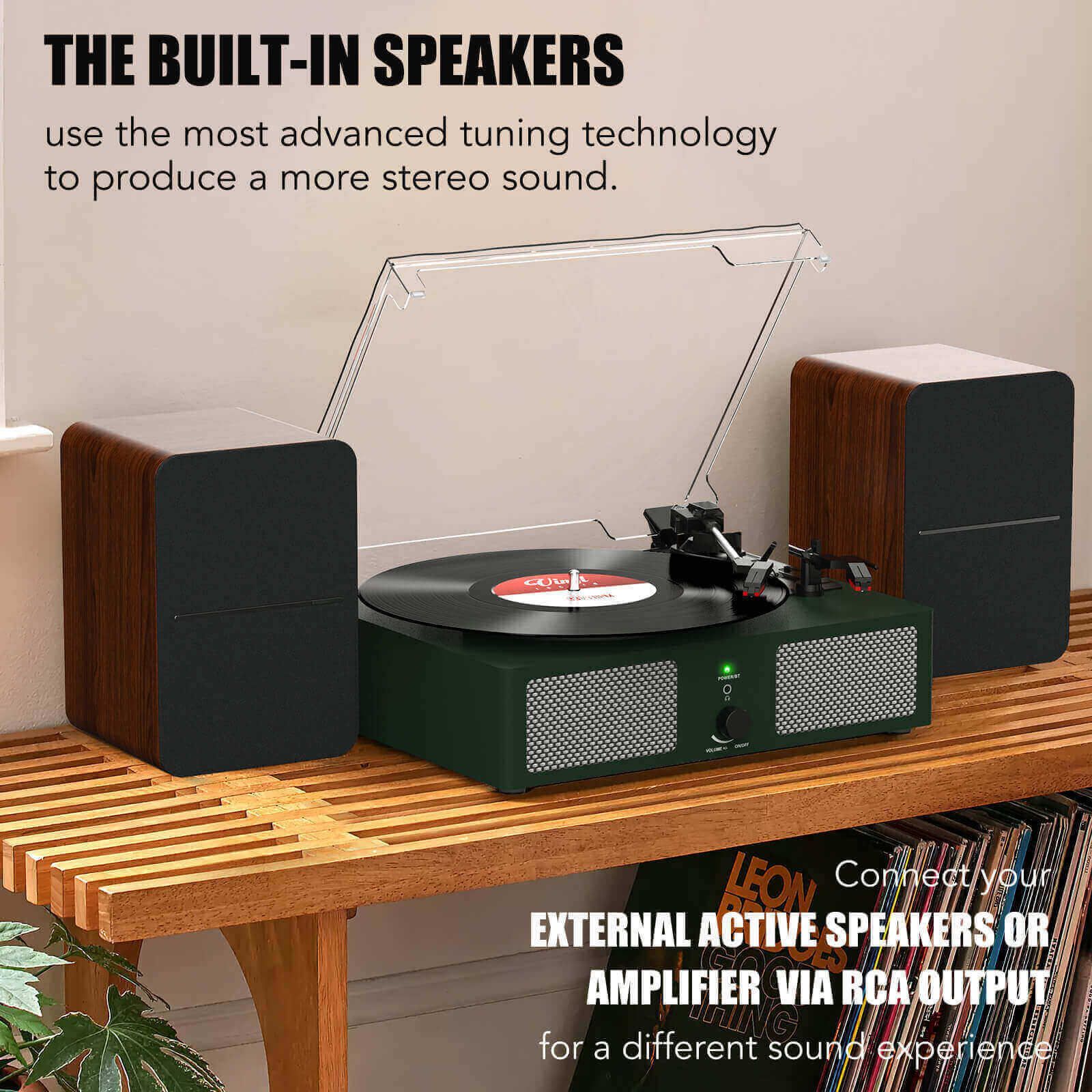 High-Quality Vinyl Record Player - Dark Green with Built-in Speakers by UDREAMER