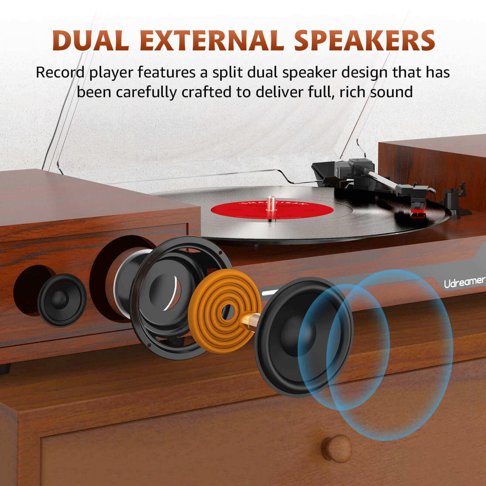 Vinyl Turntable with Dual External Speakers, UD012