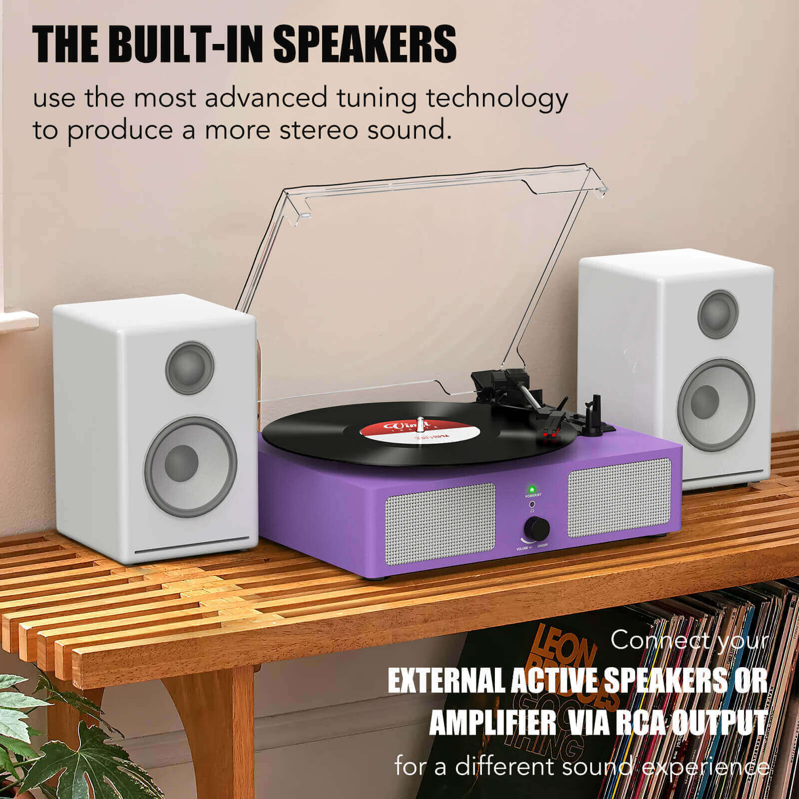 High-Quality Vinyl Record Player - Purple with Built-in Speakers by UDREAMER