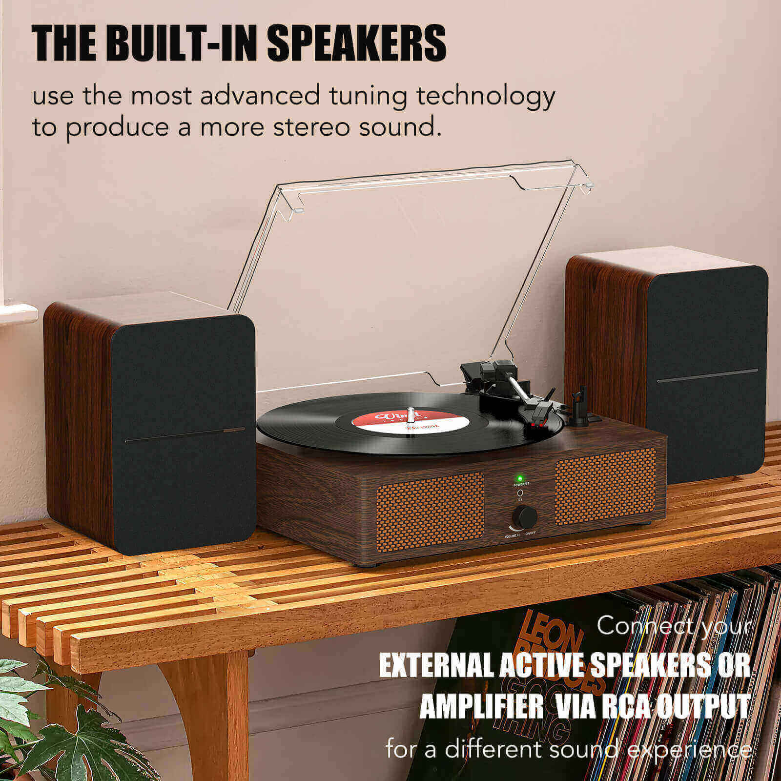 High-Quality Vinyl Record Player - Dark Brown with Built-in Speakers by UDREAMER