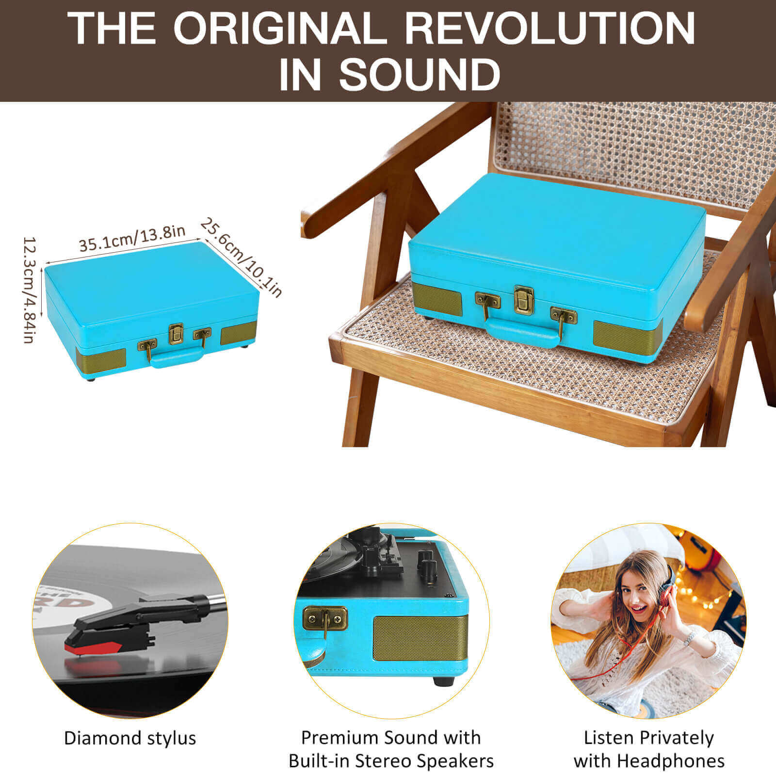 Suitcase Bluetooth Record Player - Blue 3-Speed with Enhanced Audio by RETROLIFE