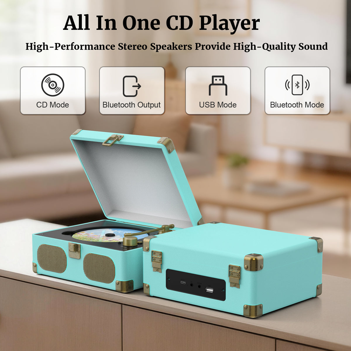Wavelegend Retro CD Player Bluetooth Portable with Hifi Speakers, Remote Control Desktop Suitcase Music Player with V5.4 BT in&out Blue