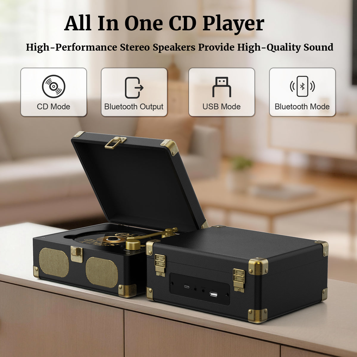 Wavelegend Retro CD Player Bluetooth Portable with Hifi Speakers, Remote Control Desktop Suitcase Music Player with V5.4 BT in&out