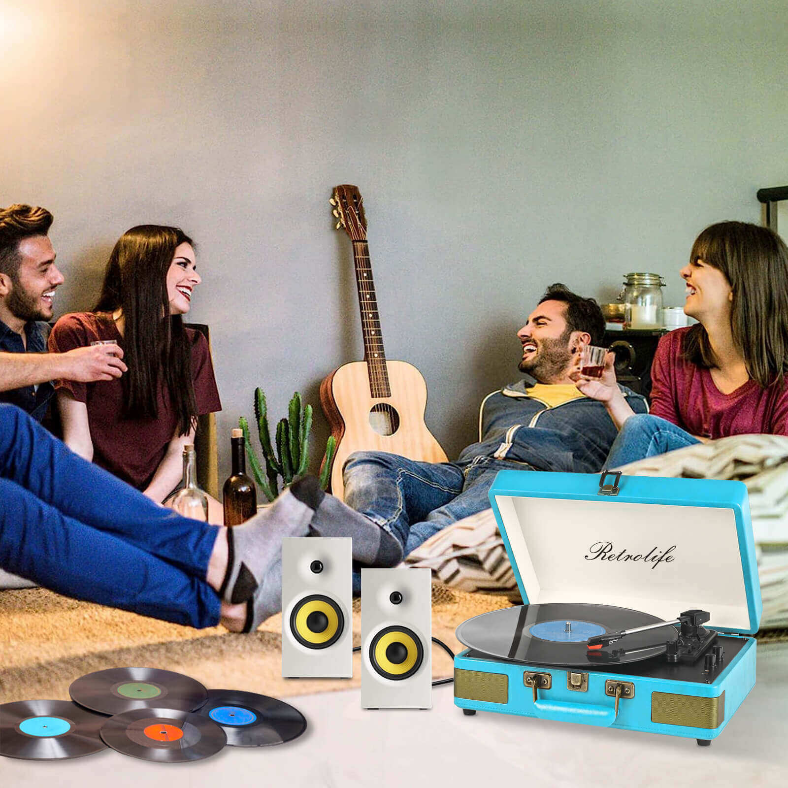 Suitcase Portable Bluetooth Record Player, Blue R610