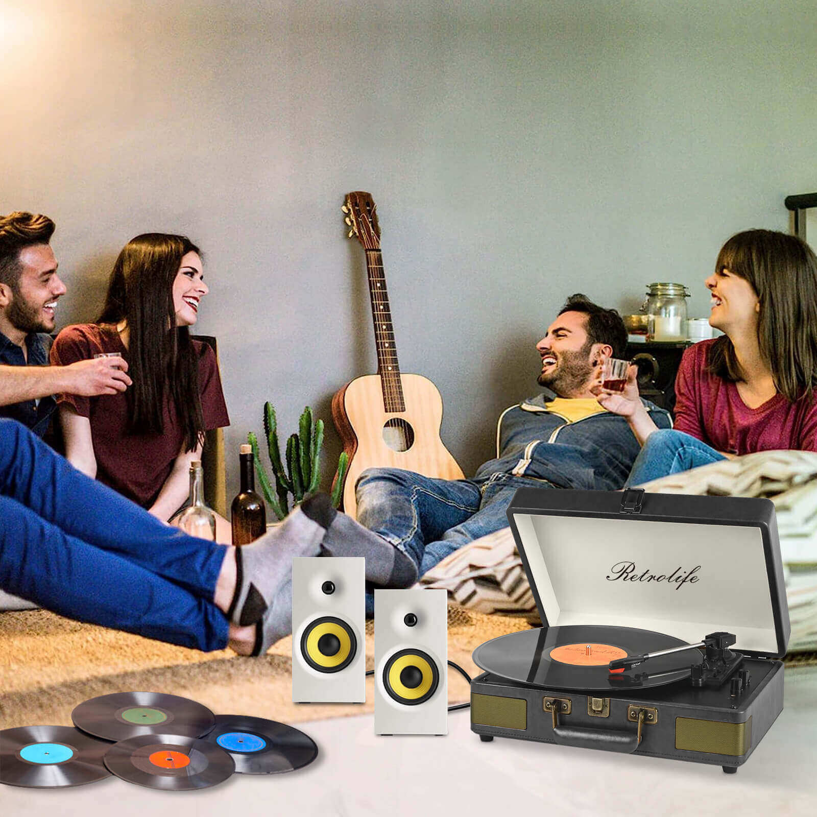 Suitcase Bluetooth Record Player - Black 3-Speed with Enhanced Audio by RETROLIFE