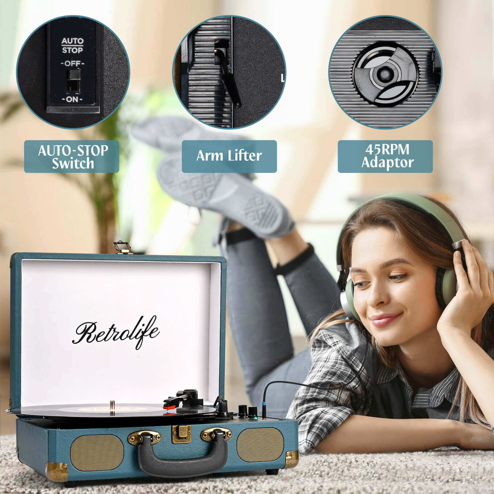 Suitcase Portable Vinyl Record Player,R609