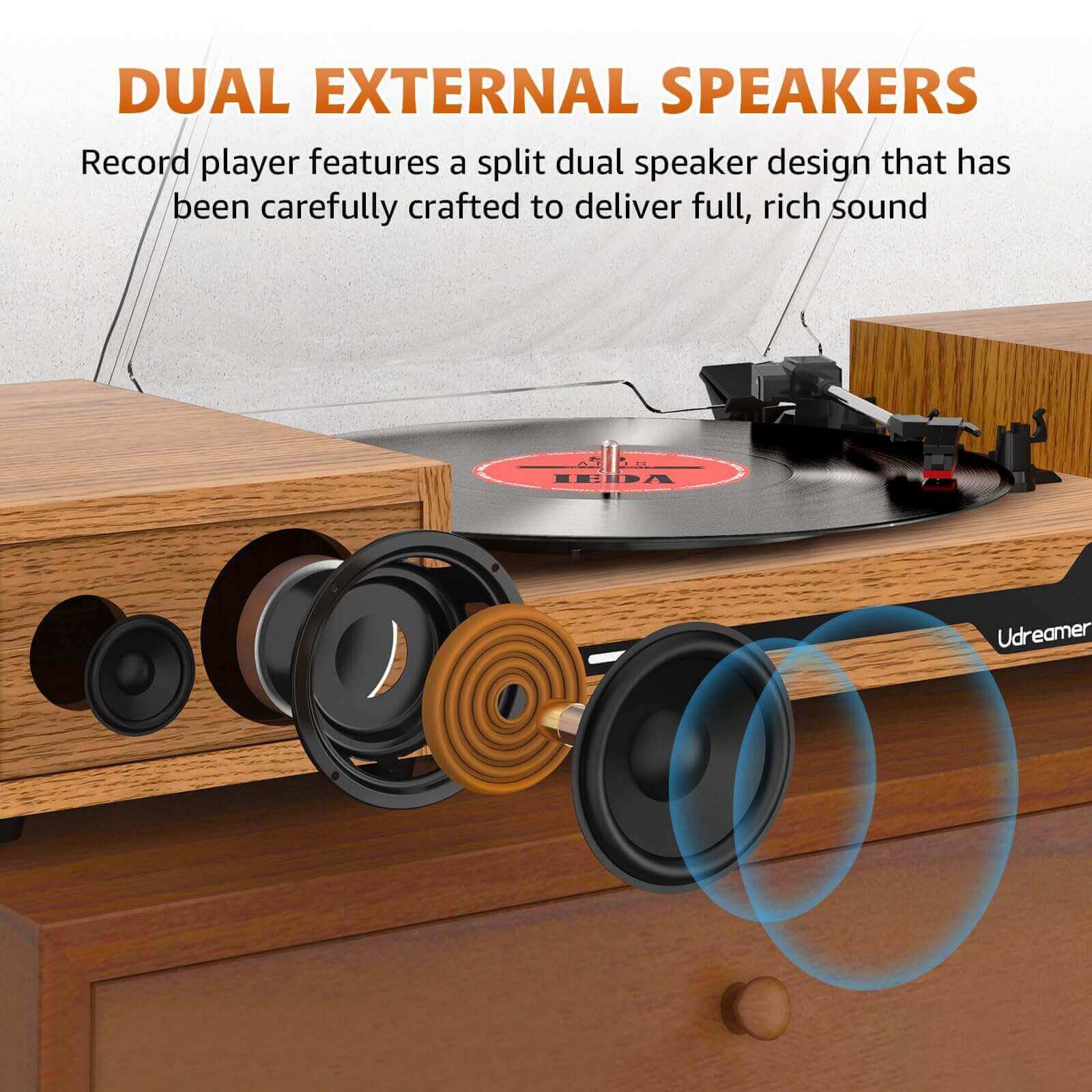 Vinyl Turntable with Dual External Speakers, UD012