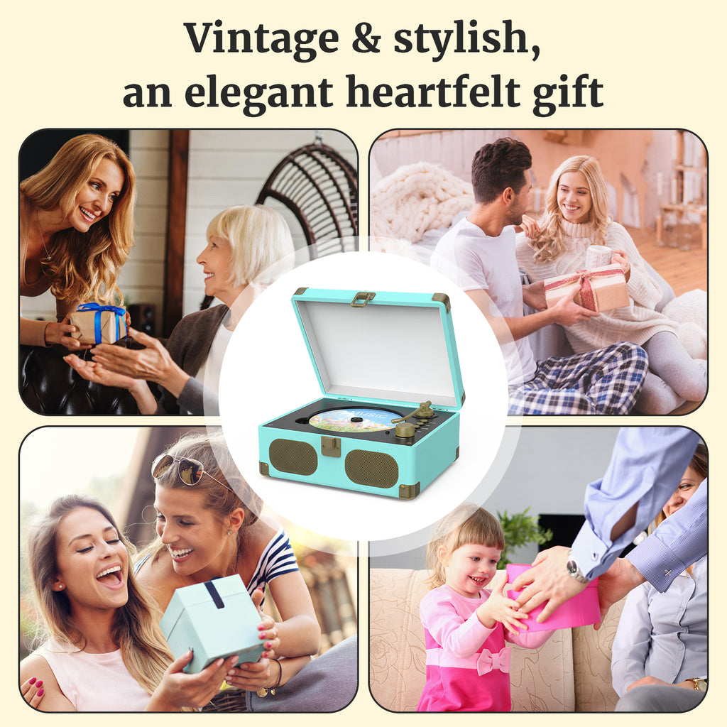 Wavelegend Retro CD Player Bluetooth Portable with Hifi Speakers, Remote Control Desktop Suitcase Music Player with V5.4 BT in&out Blue