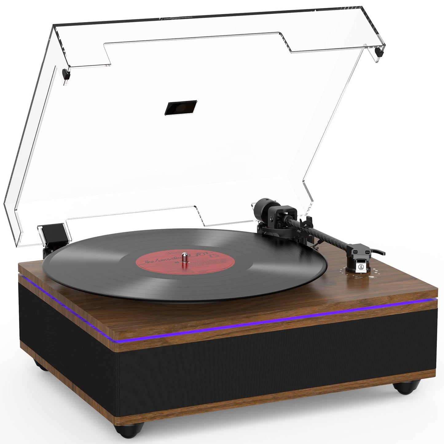 Record Player Turntables for Vinyl Records with Built in Speakers Belt Drive 2-Speed Turntables with Magnetic Cartridge AT-3600L, Support RCA Output, Walnut Brown