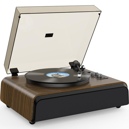 Vinyl Record Player High-Fidelity Bluetooth Turntable, Enhanced Bass Record Player with Speakers Magnetic Cartridge BT5.3 Playback RCA Out Aux in Belt-Drive 33/45RPM
