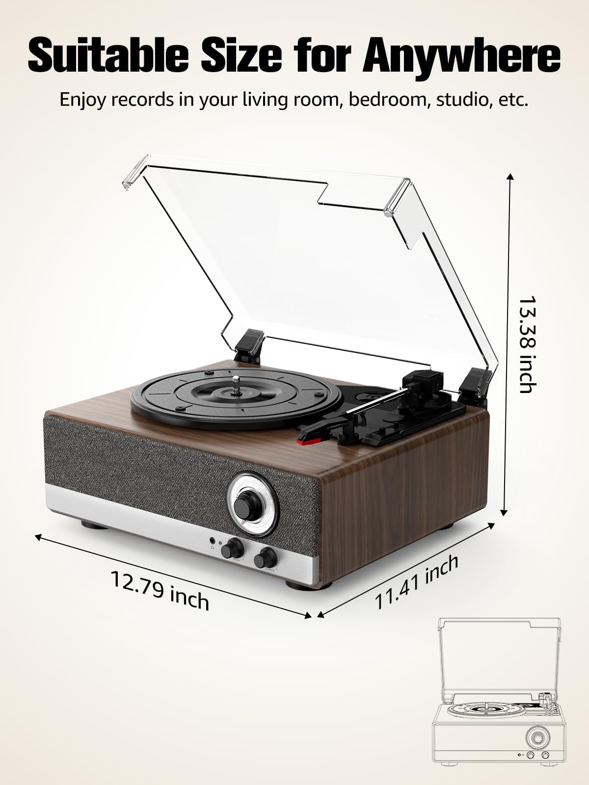 7-in-1 Vinyl Record Player with Built-in Speakers Bluetooth in & Out Belt Drive 3-Speed Turntables for Vinyl Records Support AM/FM Radio, Pitch Control & RCA Line Out & Auto Stop, Walnut