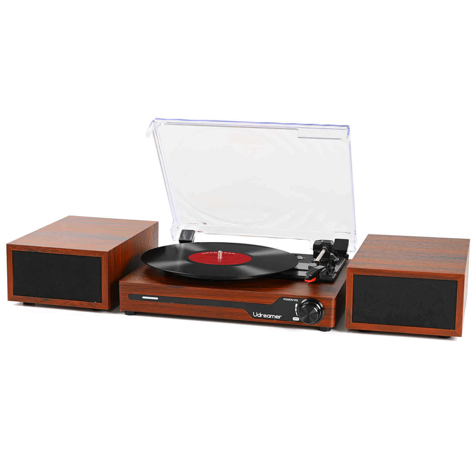 Vinyl Turntable with Dual Speakers, Brown, Bluetooth 5.3, Vintage Design by UDREAMER