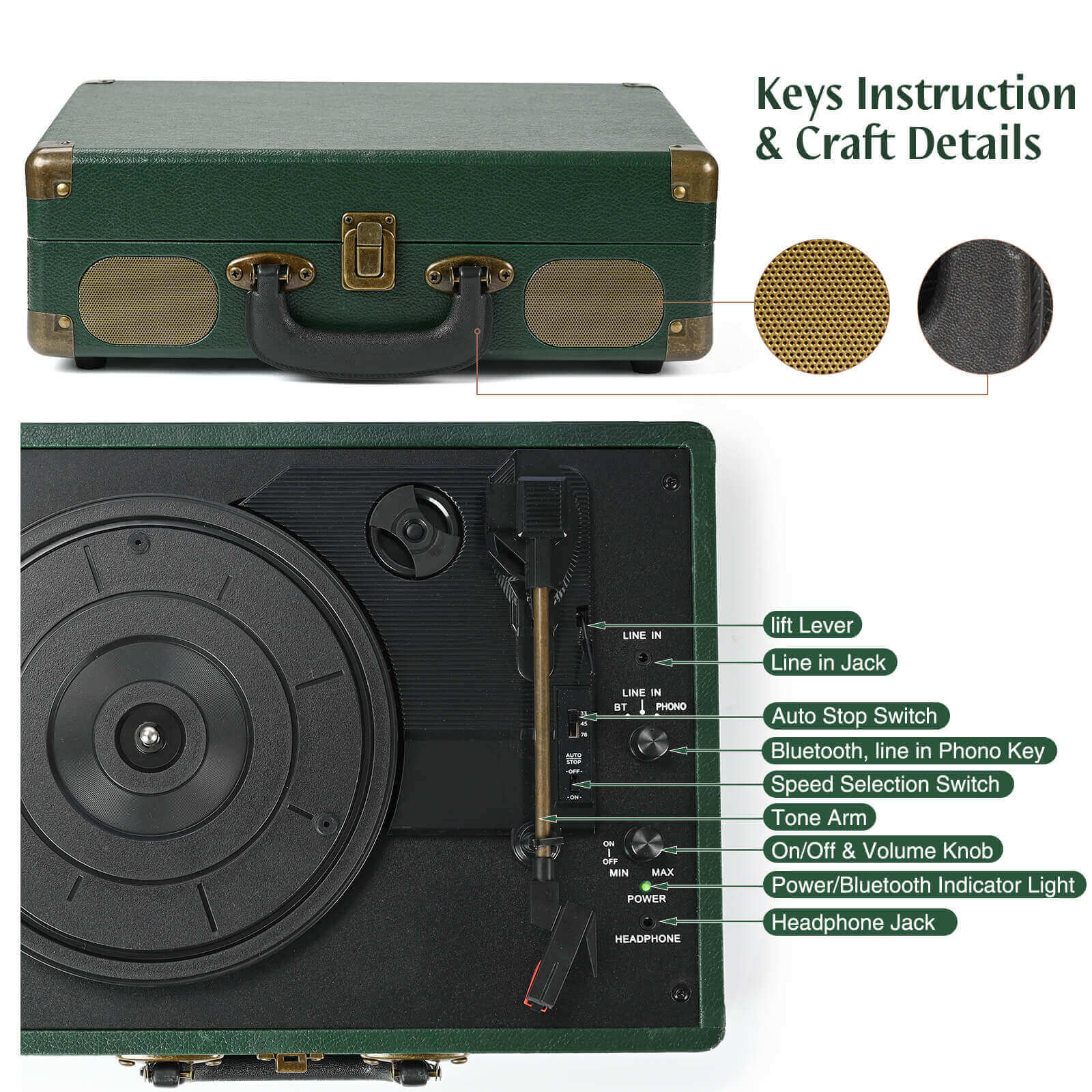 Suitcase Portable Vinyl Record Player,R609