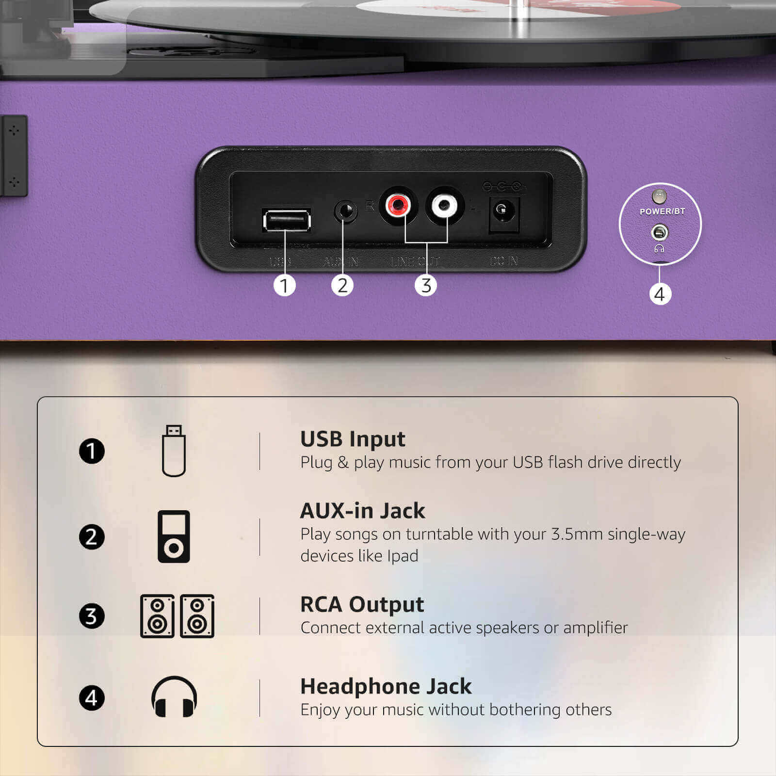 High-Quality Vinyl Record Player - Purple with Built-in Speakers by UDREAMER