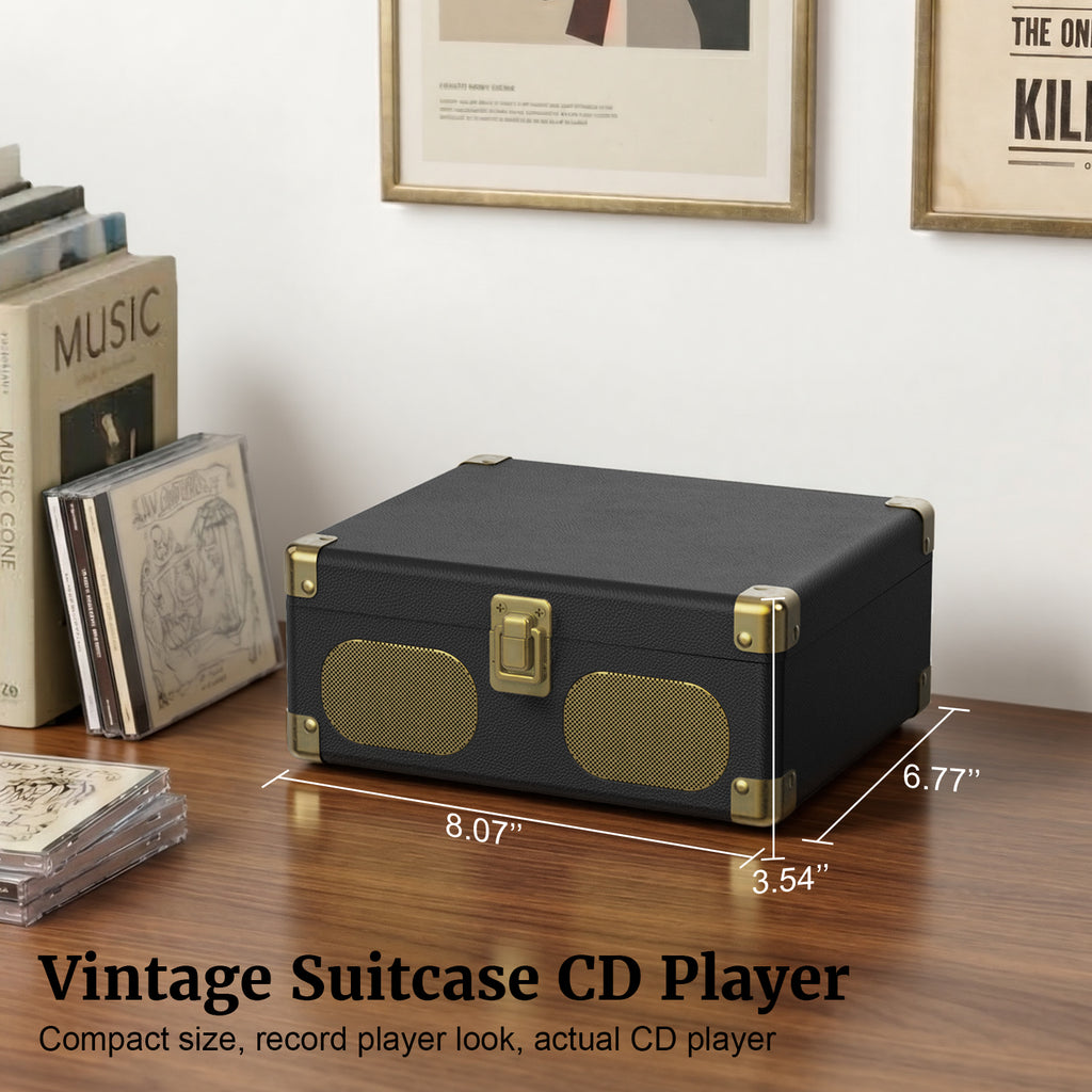 Wavelegend Retro CD Player Bluetooth Portable with Hifi Speakers, Remote Control Desktop Suitcase Music Player with V5.4 BT in&out