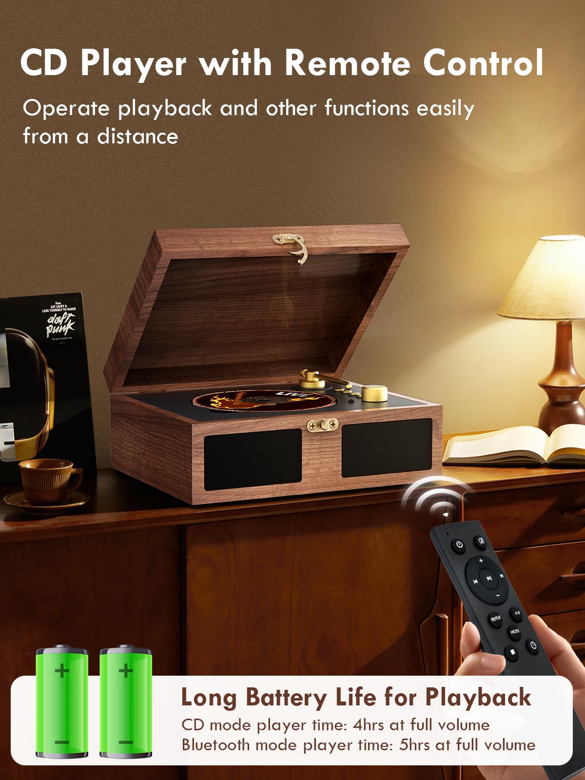 CD Player with Built-in Speakers Portable with Bluetooth Input&Output Nostalgic Desktop CD Players for Home Music Box Player with Stereo Sound Remote Control Brown