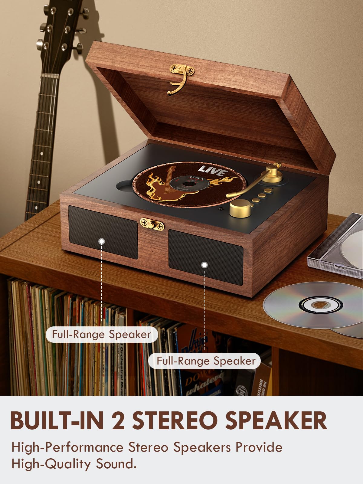 CD Player with Built-in Speakers Portable with Bluetooth Input&Output Nostalgic Desktop CD Players for Home Music Box Player with Stereo Sound Remote Control Brown