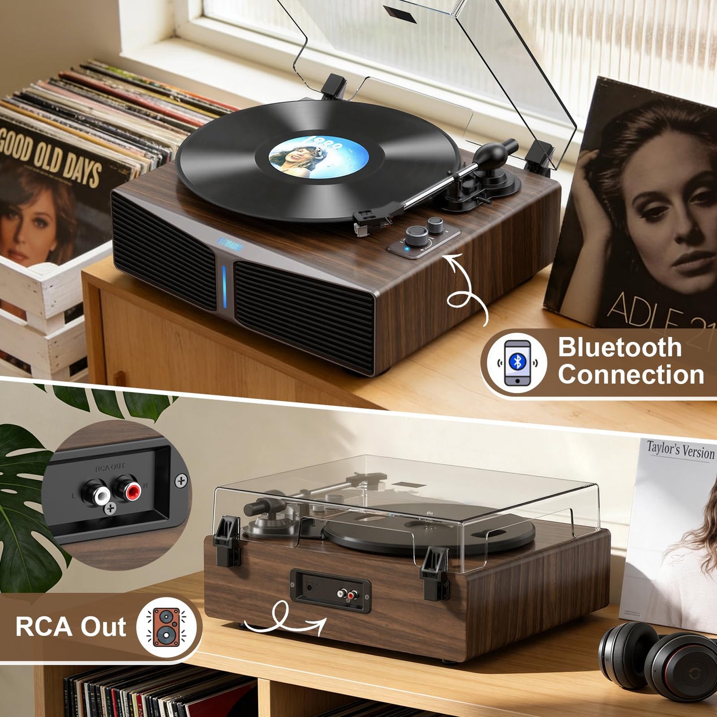 RetroAudio Vinyl Record Player with Built-in Stereo Speakers, High Fidelity Turntables for Vinyl Records with Adjustable Light Bar, Magnetic Cartridge, Upgraded BT5.4, 2-Speed/RCA Out, Birthday Gift