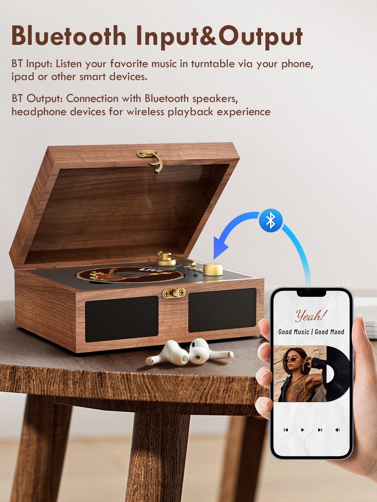 CD Player with Built-in Speakers Portable with Bluetooth Input&Output Nostalgic Desktop CD Players for Home Music Box Player with Stereo Sound Remote Control Brown