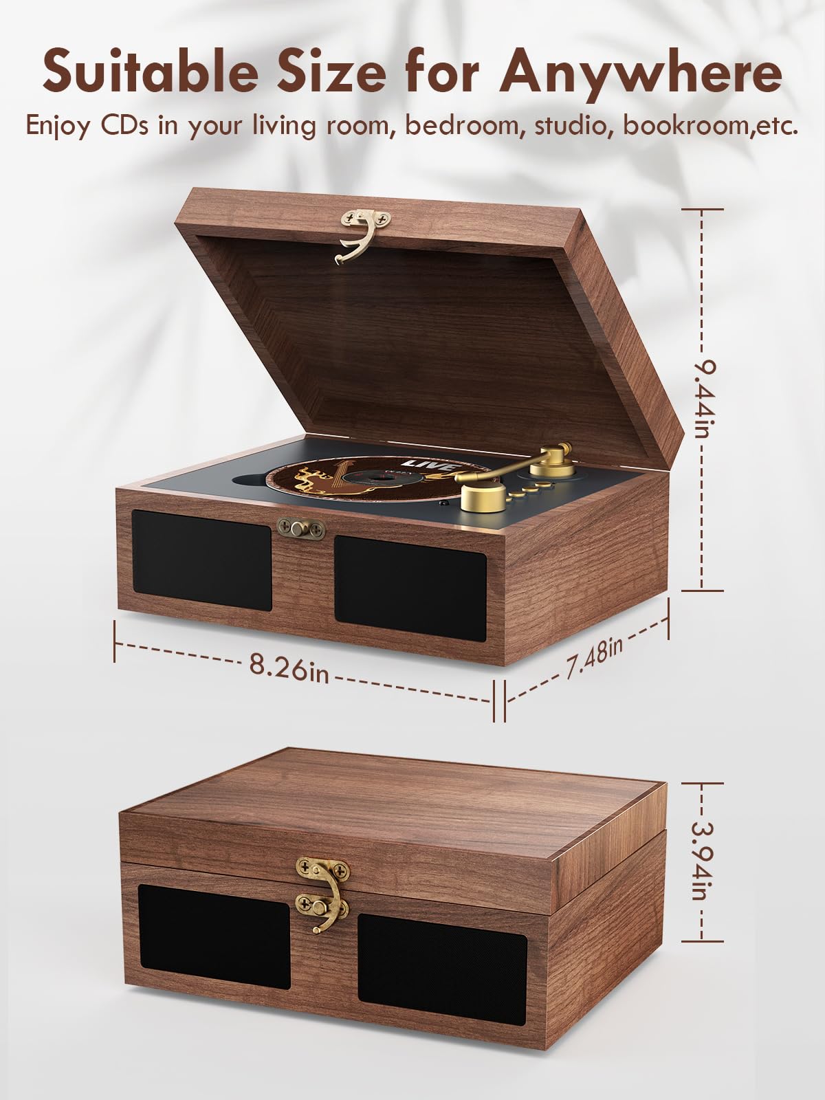 CD Player with Built-in Speakers Portable with Bluetooth Input&Output Nostalgic Desktop CD Players for Home Music Box Player with Stereo Sound Remote Control Brown