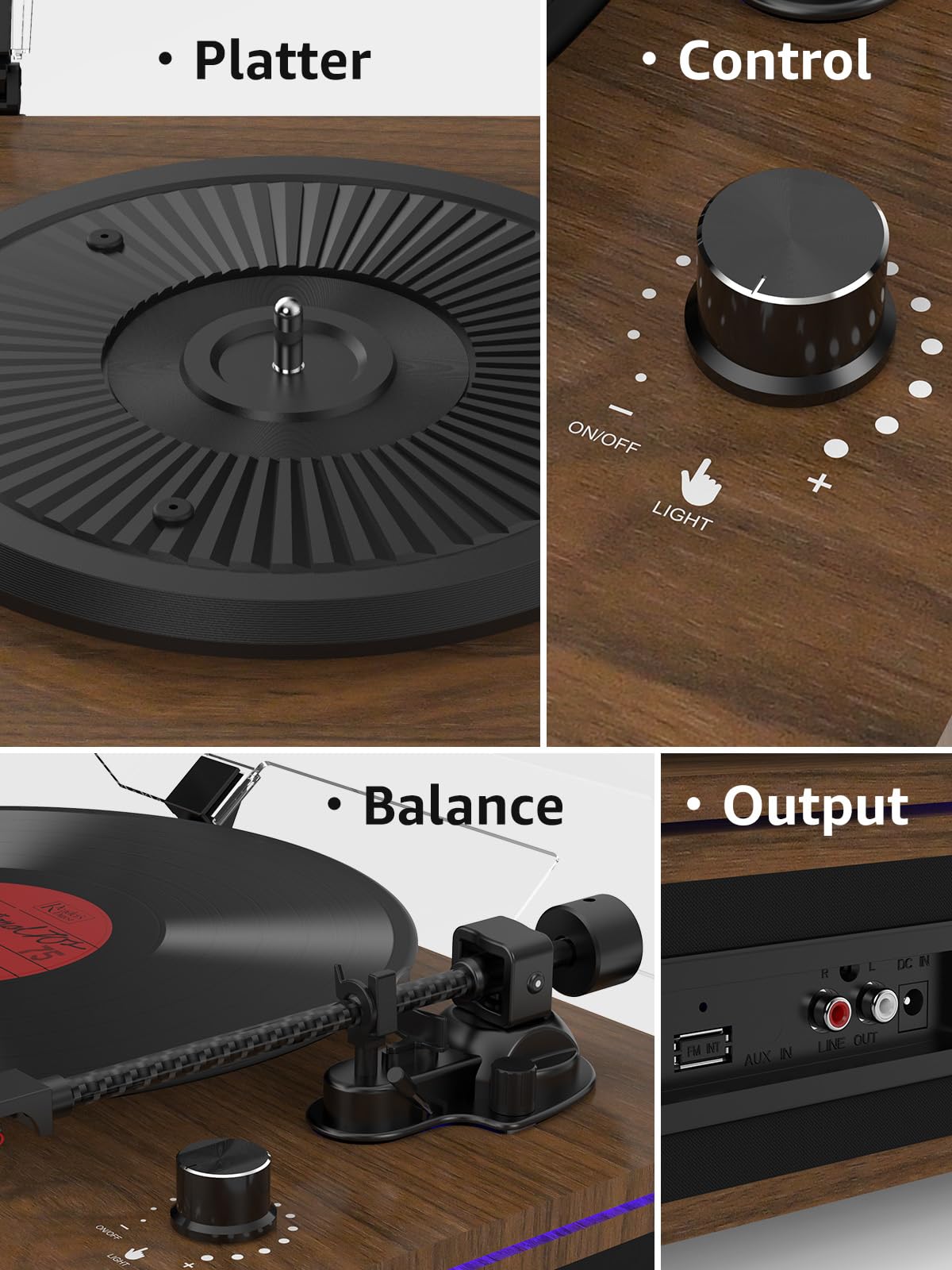 Record Player Turntables for Vinyl Records with Built in Speakers Belt Drive 2-Speed Turntables with Magnetic Cartridge AT-3600L, Support RCA Output, Walnut Brown