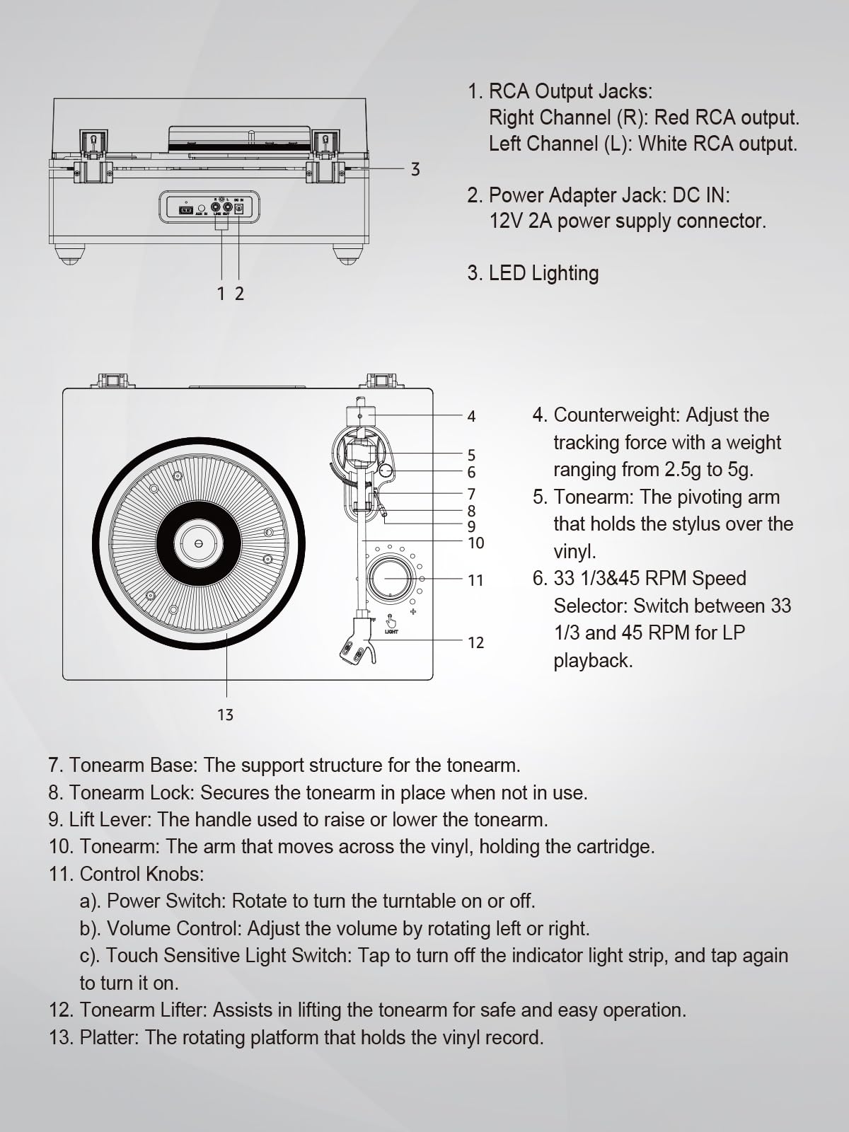 Record Player Turntables for Vinyl Records with Built in Speakers Belt Drive 2-Speed Turntables with Magnetic Cartridge AT-3600L, Support RCA Output, Walnut Brown