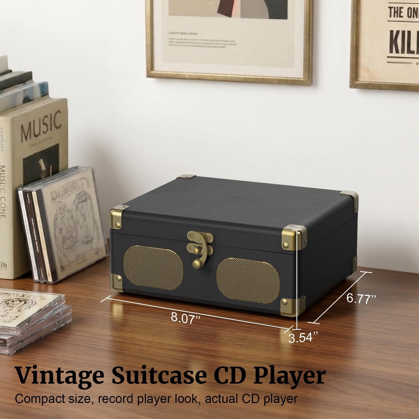 RetroAudio CD Player with Speakers Retro Portable CD Players for Home Music Player with Remote Control,V5.4 Bluetooth in&Out Desktop Suitcase CD Player with AUX in, Headphone Jack,USB Playback，Black
