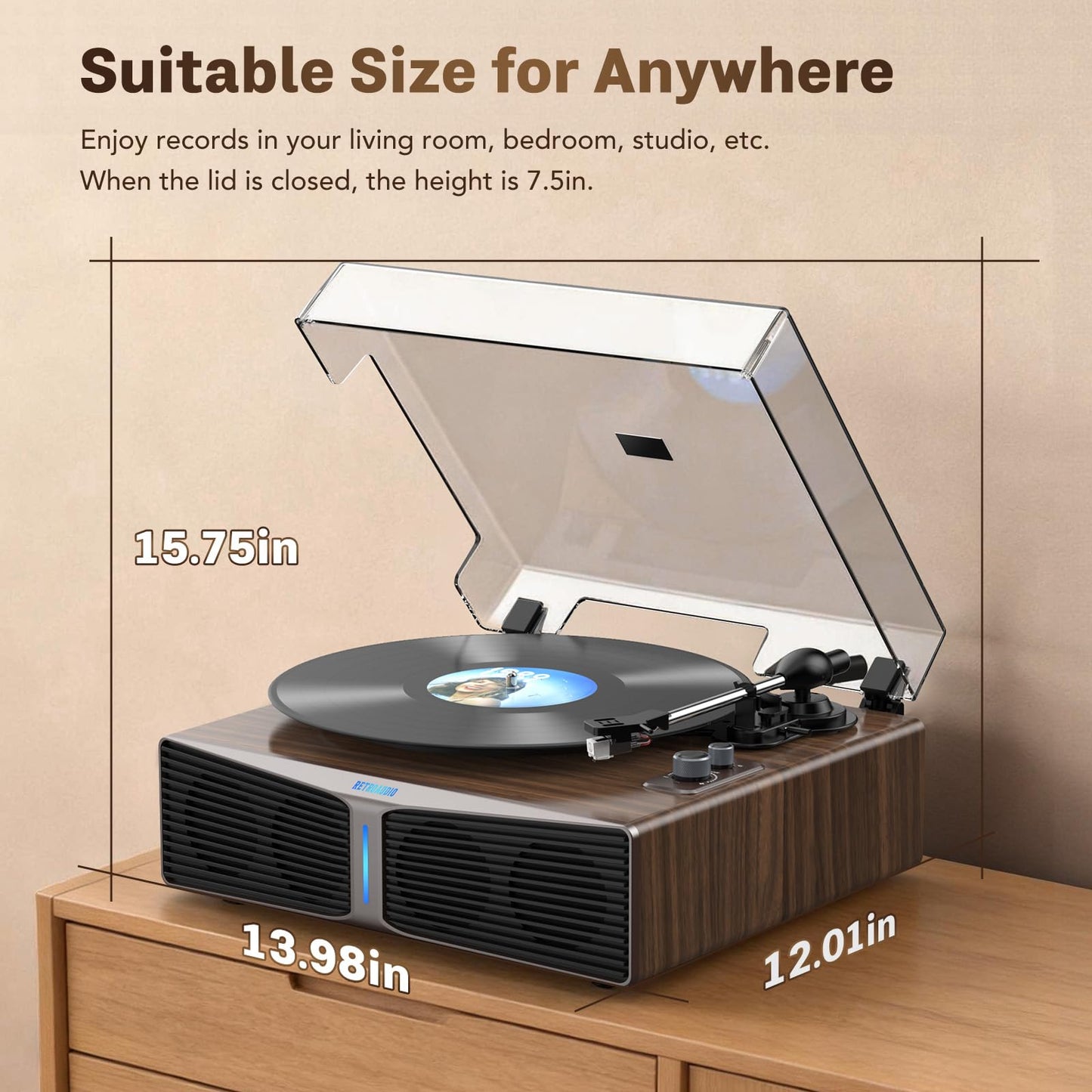RetroAudio Vinyl Record Player with Built-in Stereo Speakers, High Fidelity Turntables for Vinyl Records with Adjustable Light Bar, Magnetic Cartridge, Upgraded BT5.4, 2-Speed/RCA Out, Birthday Gift