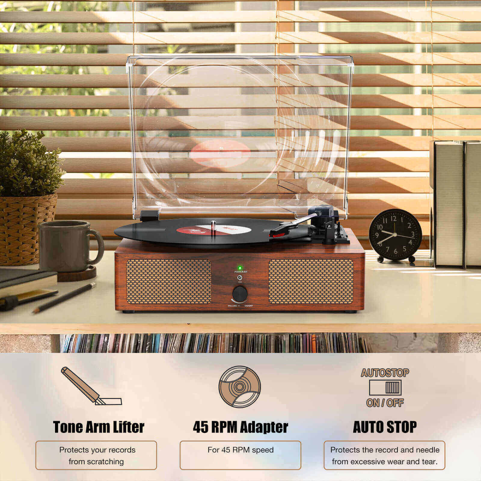 High-Quality Vinyl Record Player - Light Brown with Built-in Speakers by UDREAMER