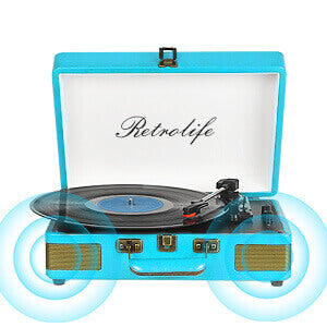 Suitcase Bluetooth Record Player - Blue 3-Speed with Enhanced Audio by RETROLIFE