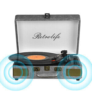 Suitcase Bluetooth Record Player - Gray 3-Speed with Enhanced Audio by RETROLIFE