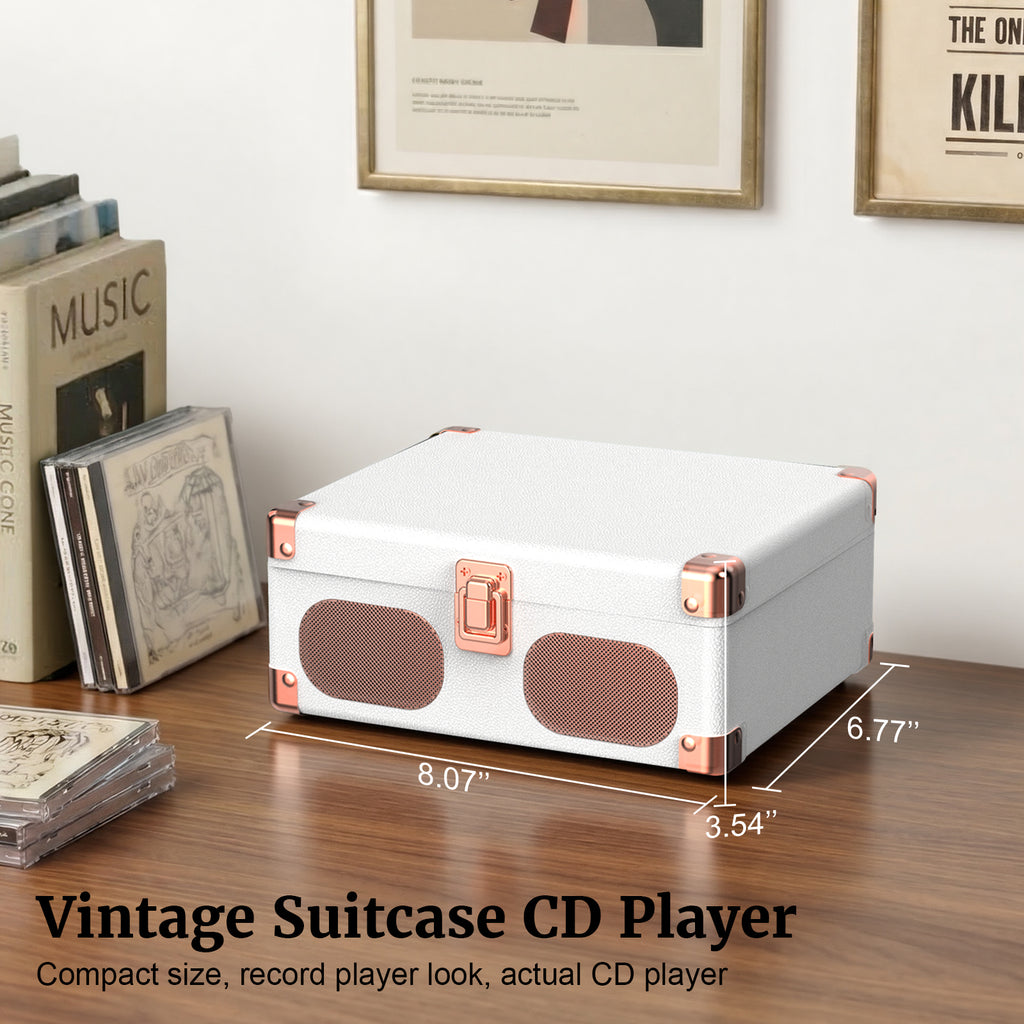 Wavelegend Retro CD Player Bluetooth Portable with Hifi Speakers, Remote Control Desktop Suitcase Music Player with V5.4 BT in&out(White)
