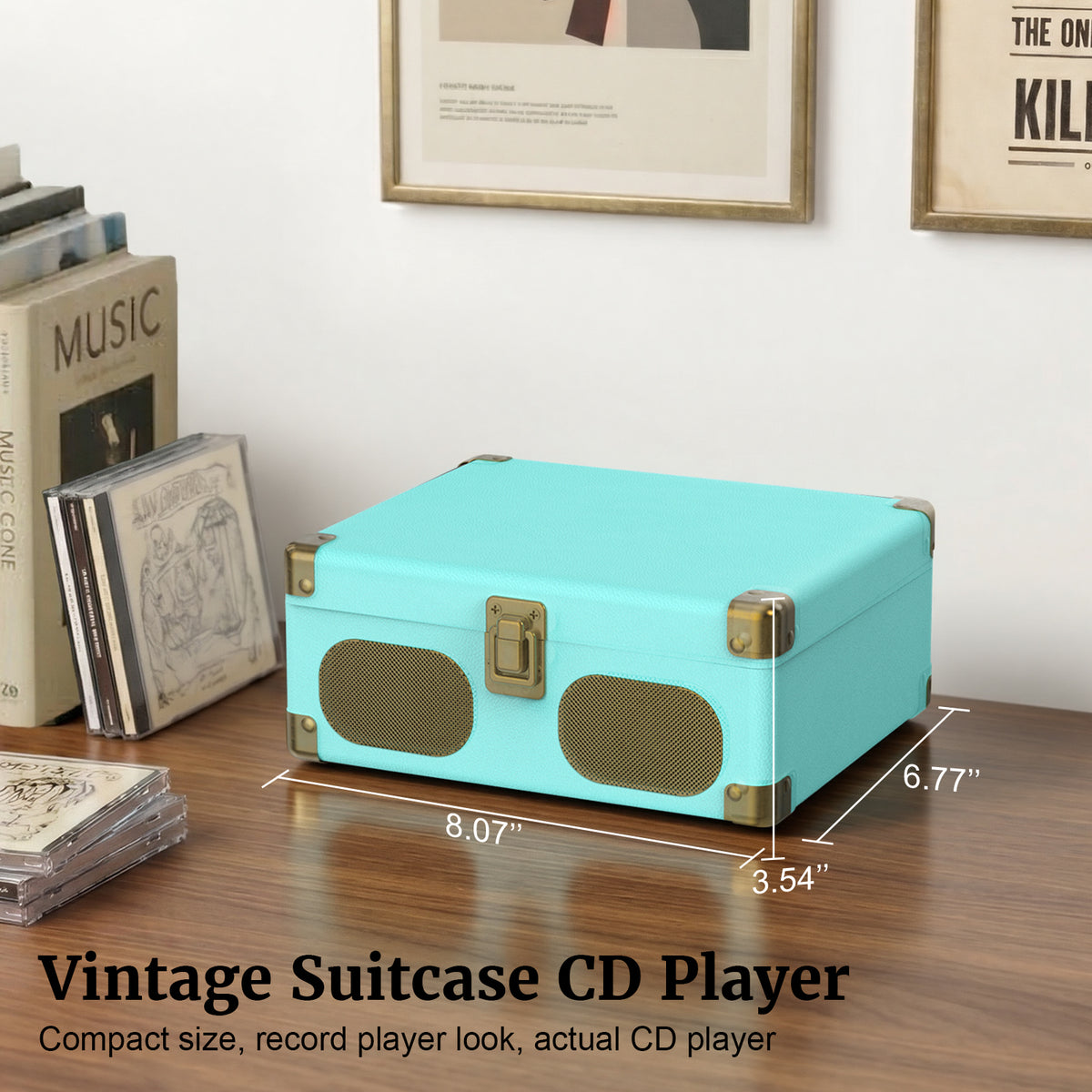 Wavelegend Retro CD Player Bluetooth Portable with Hifi Speakers, Remote Control Desktop Suitcase Music Player with V5.4 BT in&out Blue