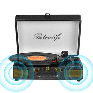 Suitcase Bluetooth Record Player - Black 3-Speed with Enhanced Audio by RETROLIFE