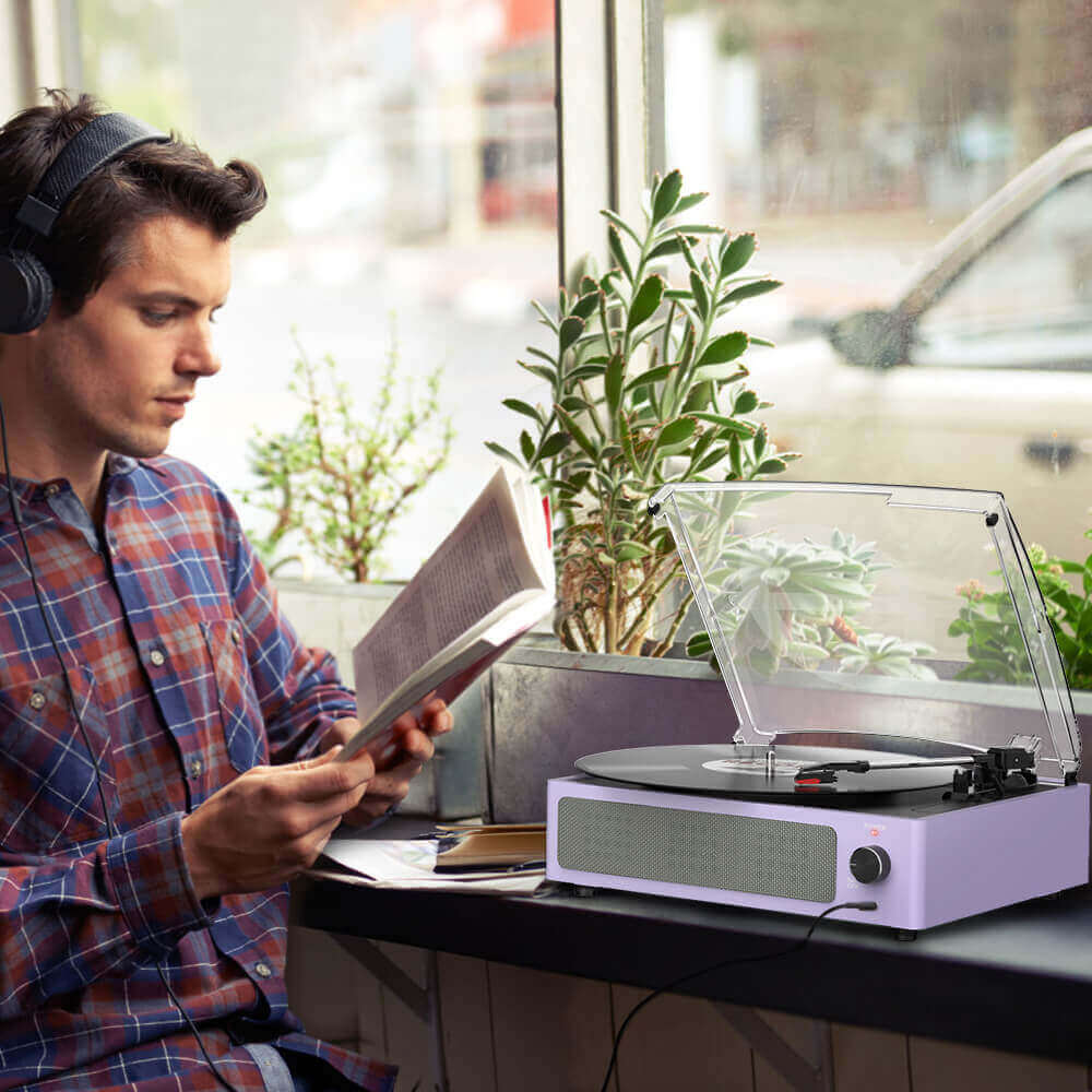 Stylish Vintage Belt-Driven Record Player , Vintage Purple R608