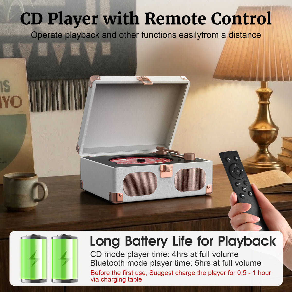 Wavelegend Retro CD Player Bluetooth Portable with Hifi Speakers, Remote Control Desktop Suitcase Music Player with V5.4 BT in&out(White)