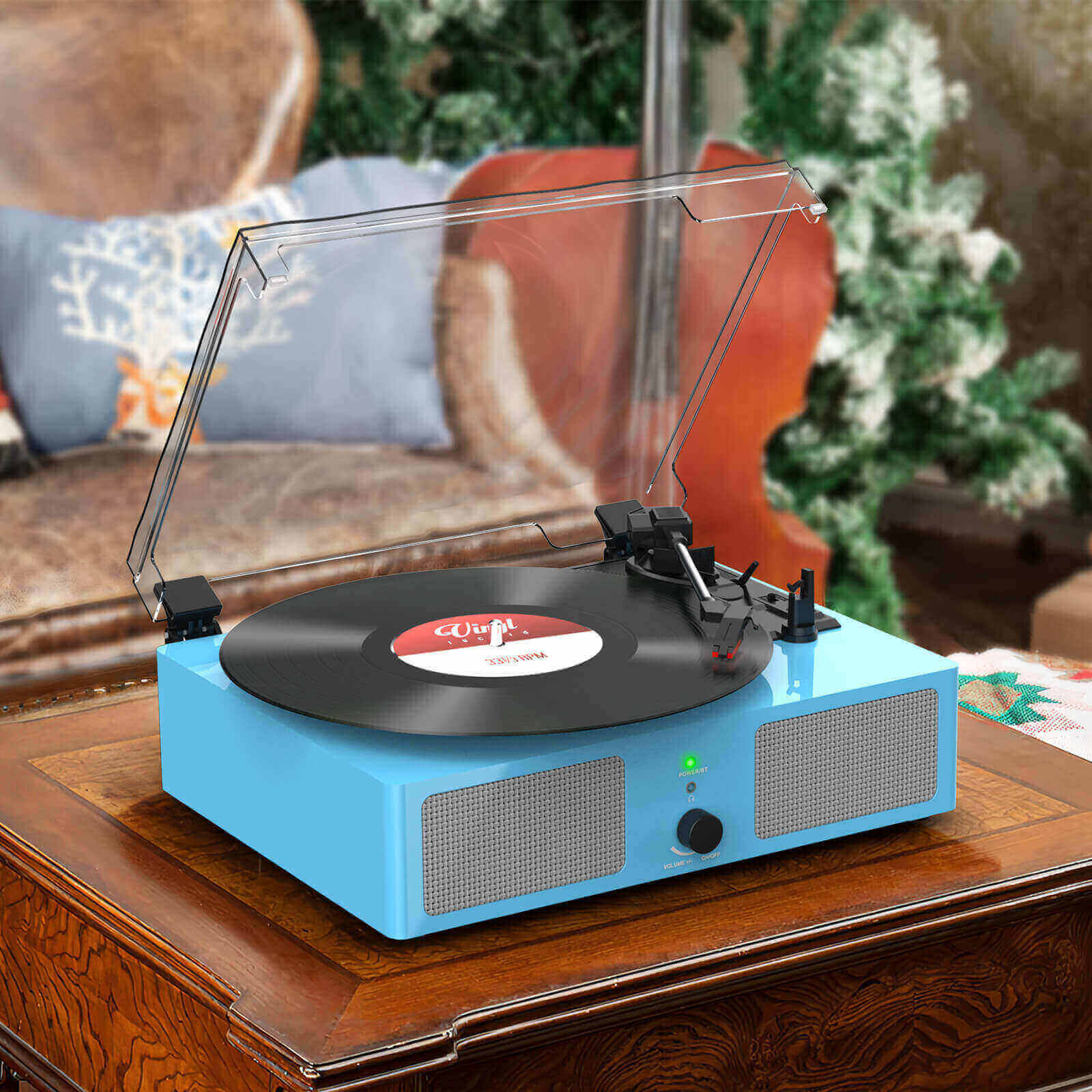 High-Quality Vinyl Record Player - Blue with Built-in Speakers by UDREAMER