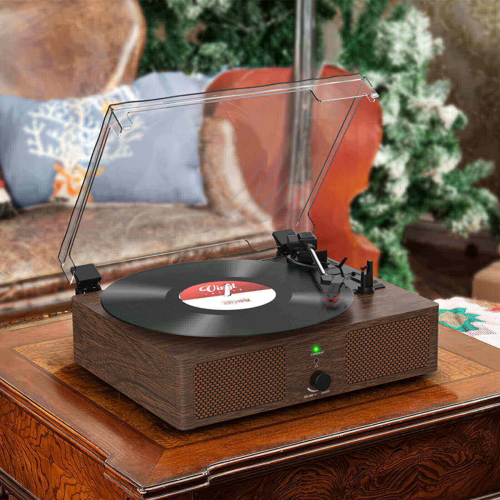 High-Quality Vinyl Record Player - Dark Brown with Built-in Speakers by UDREAMER