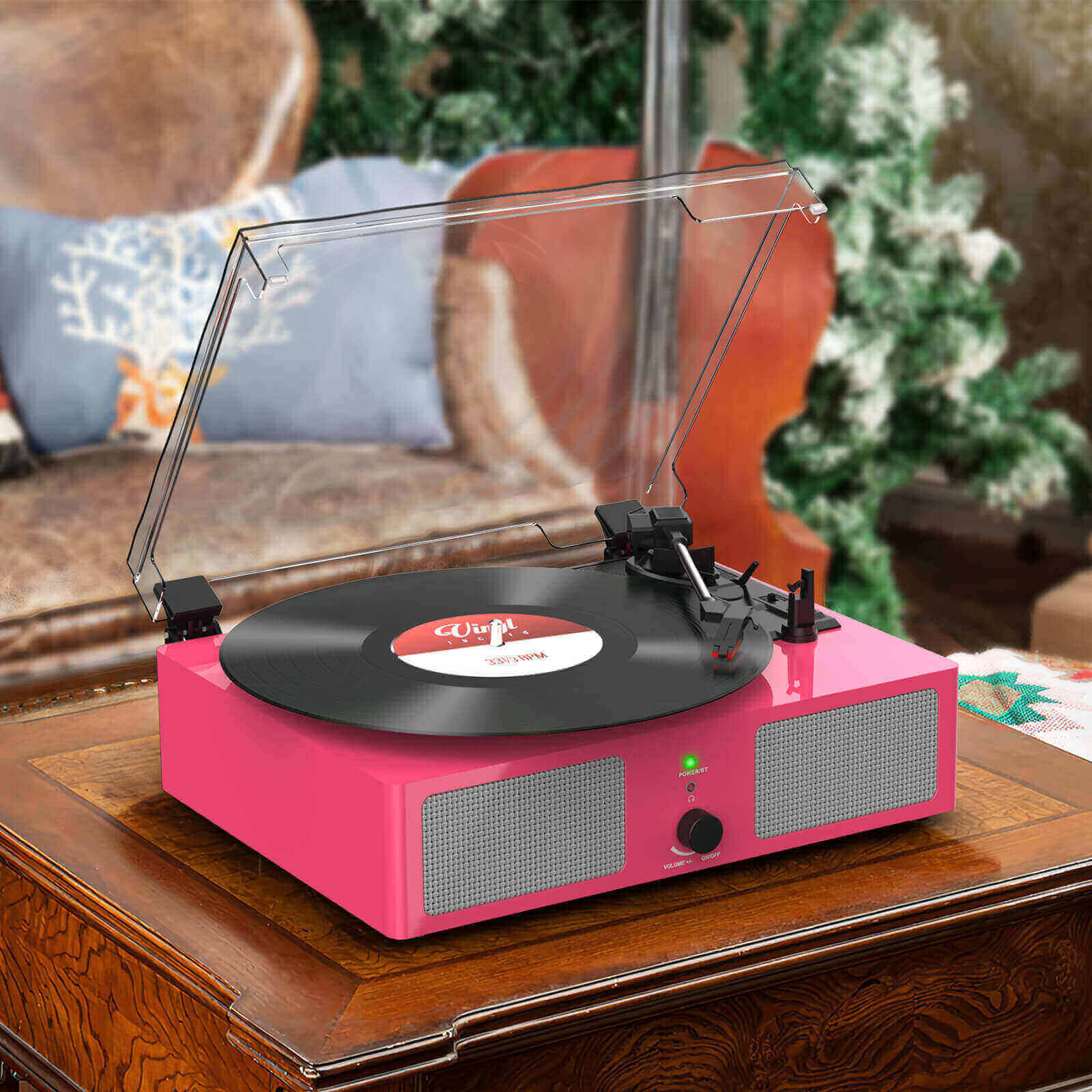 High-Quality Vinyl Record Player - Pink with Built-in Speakers by UDREAMER