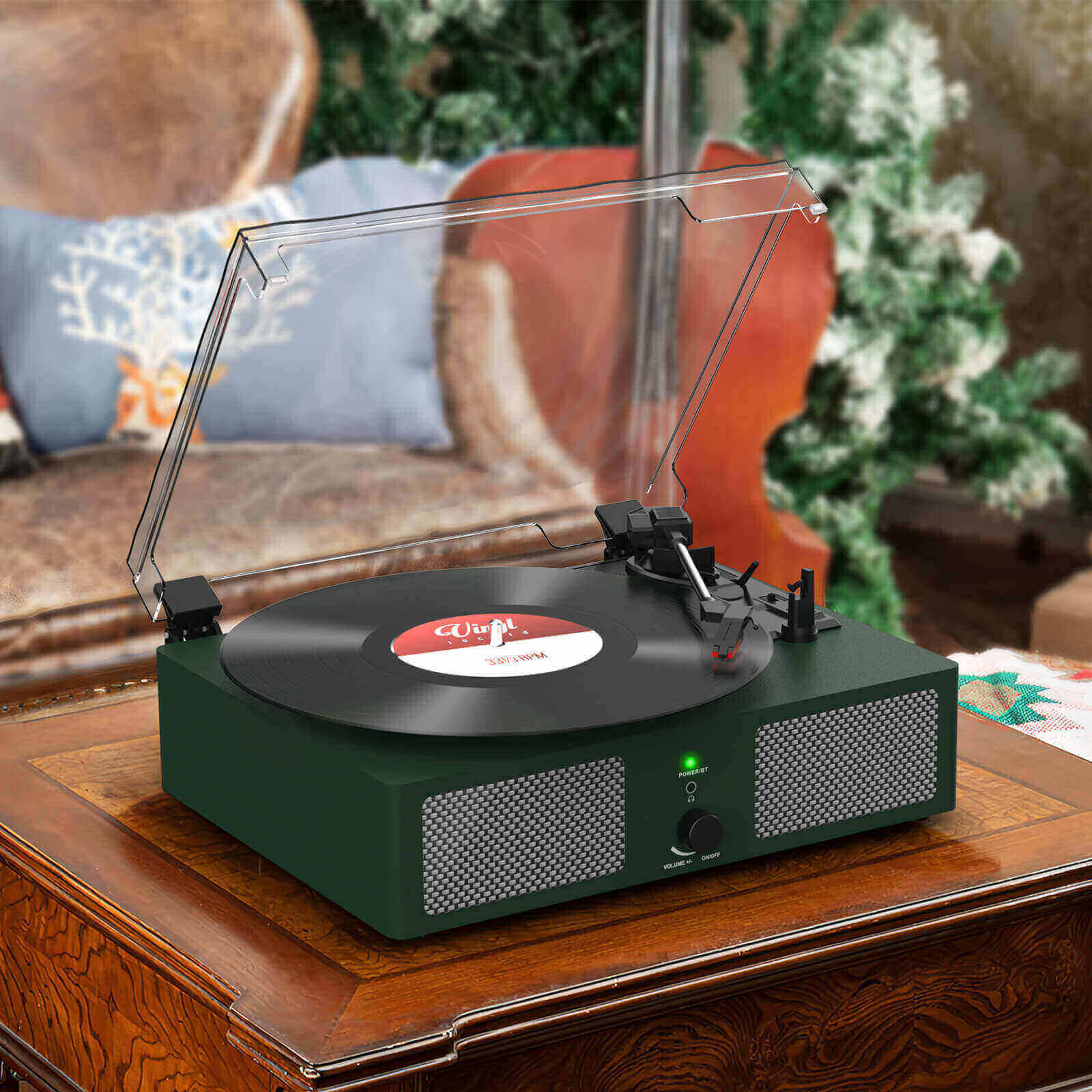 High-Quality Vinyl Record Player - Dark Green with Built-in Speakers by UDREAMER