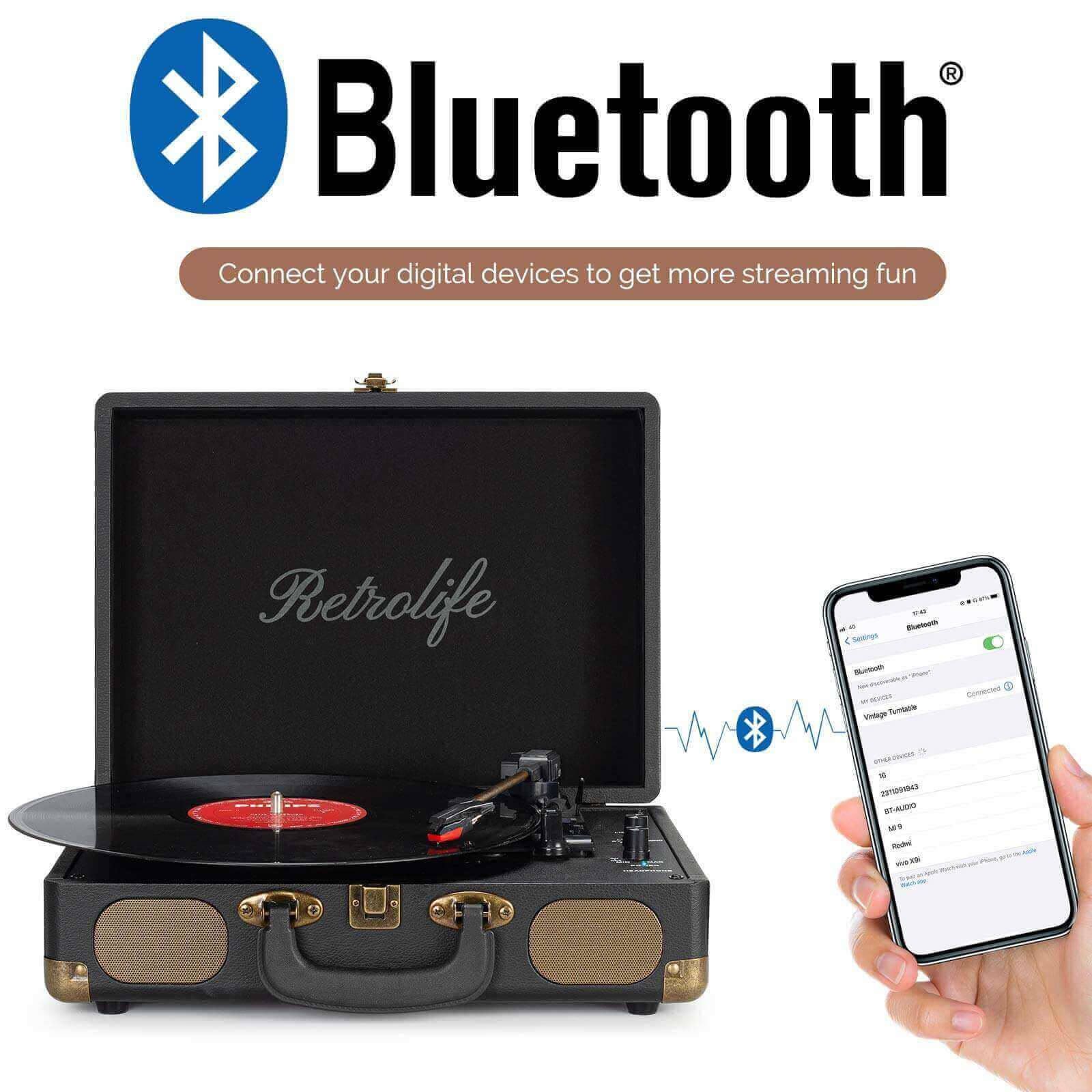 Bluetooth input Suitcase Portable Belt-Driven Record Player
