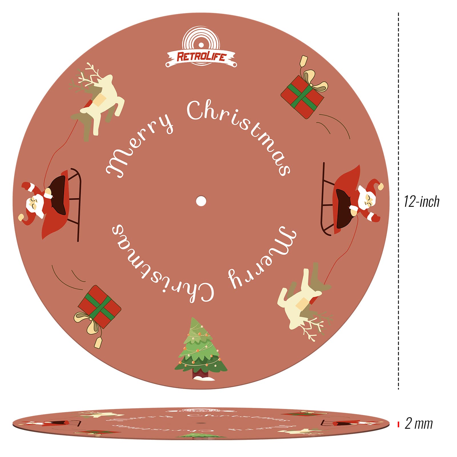 Christmas Theme Felt Turntable Platter Mat, 2mm Anti-Static Slipmat for LP Record Players