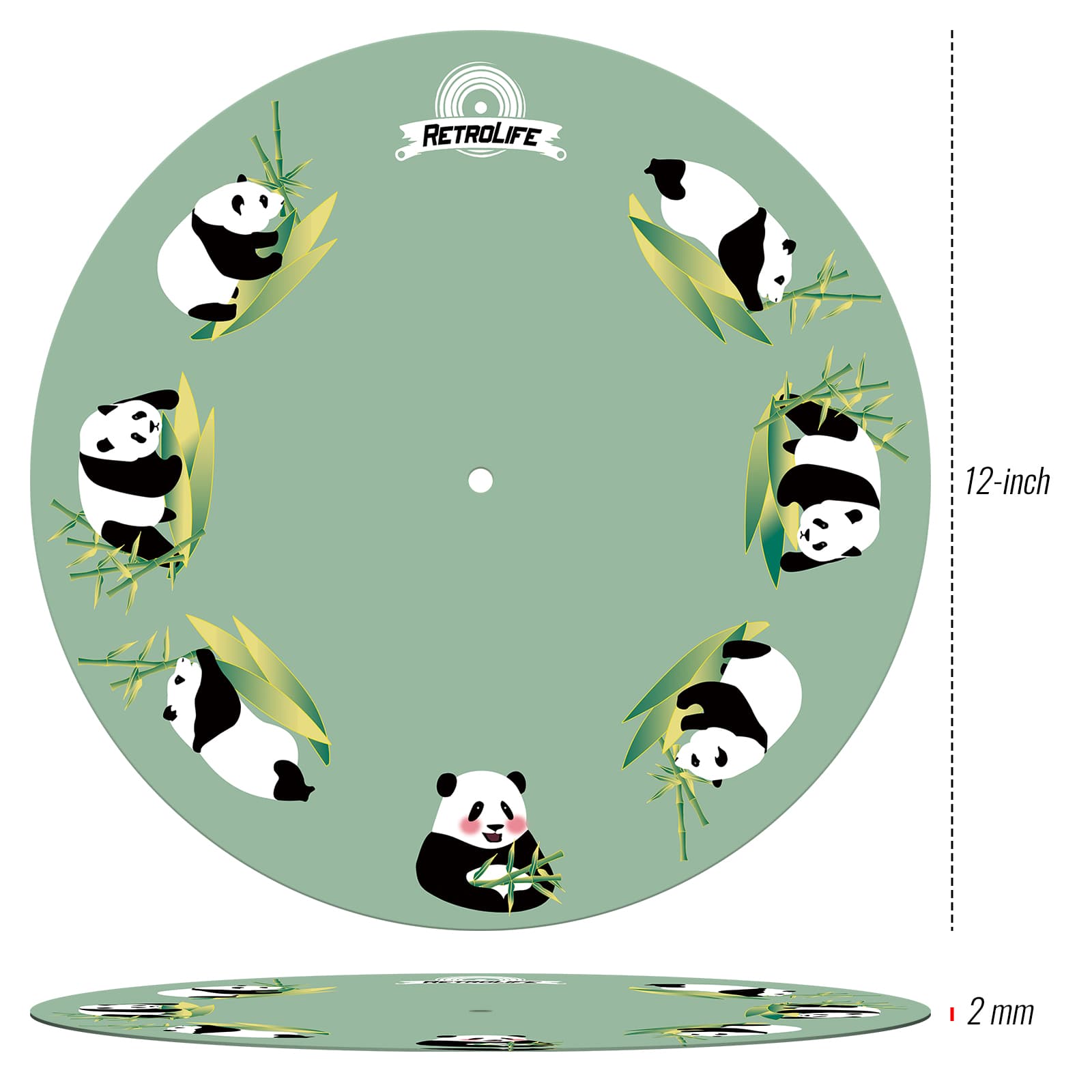 Panda Style Felt Turntable Platter Mat, 2mm Anti-Static Slipmat for LP Record Players