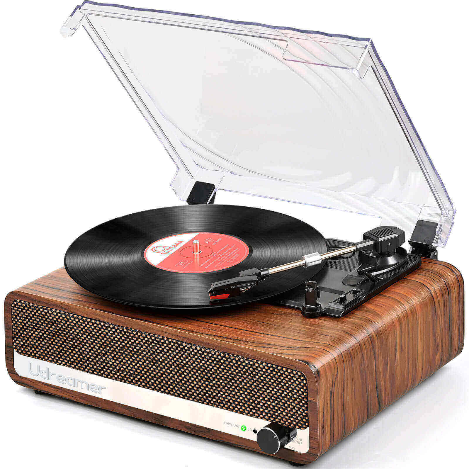 Vinyl Record Player, Light Brown with Upgraded Speakers UD002