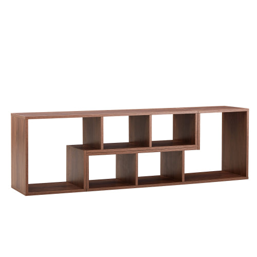 2-Piece Cube TV Stand with Adjustable Open Storage, Modern L-Shaped Media Console, Walnut MDF, 55.1 x 11.8 x 17.1 in