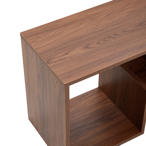 2-Piece Cube TV Stand with Adjustable Open Storage, Modern L-Shaped Media Console, Walnut MDF, 55.1 x 11.8 x 17.1 in
