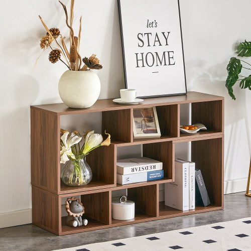 2-Piece Cube TV Stand with Adjustable Open Storage, Modern L-Shaped Media Console, Walnut MDF, 55.1 x 11.8 x 17.1 in