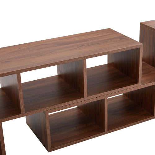 2-Piece Cube TV Stand with Adjustable Open Storage, Modern L-Shaped Media Console, Walnut MDF, 55.1 x 11.8 x 17.1 in