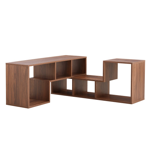 2-Piece Cube TV Stand with Adjustable Open Storage, Modern L-Shaped Media Console, Walnut MDF, 55.1 x 11.8 x 17.1 in