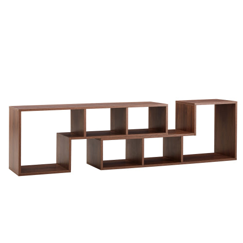 2-Piece Cube TV Stand with Adjustable Open Storage, Modern L-Shaped Media Console, Walnut MDF, 55.1 x 11.8 x 17.1 in